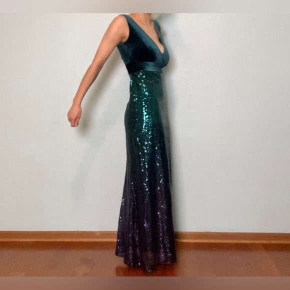 6 stretchy allover Sequin green purple high slit mermaid sleeveless dress 16 - Picture 2 of 13